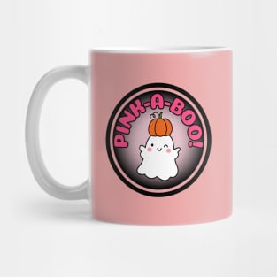 Cute Pink-a-Boo Halloween ghost wearing pumpkin gender Mug